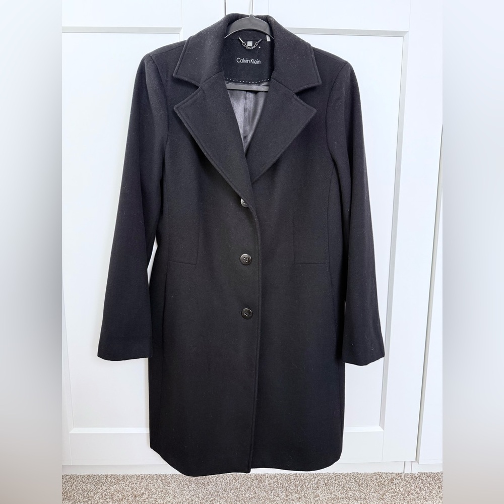 Calvin Klein Elegant Black Trench Coat Wool Blend